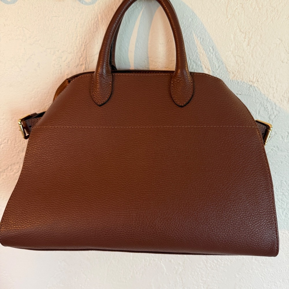 Anna Paola Brown Pebbled Leather Satchel Bag Made in Italy Gold Hardware